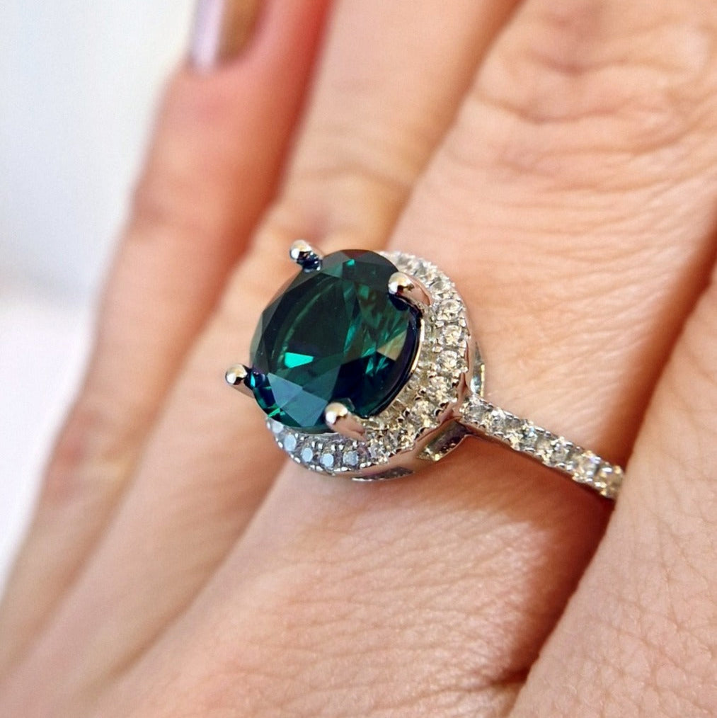 Smaragd Ring, Emerald Ring, grüner Smaragd Ring, green Emerald ring, Silberring, Silber Ring, Fingerring Smaragd, Fingerring, grüner Ring, Edelsteinring, Gemstone Ring, green ring, Ring Emaerald, halo ring, emerald halo ring, silver ring