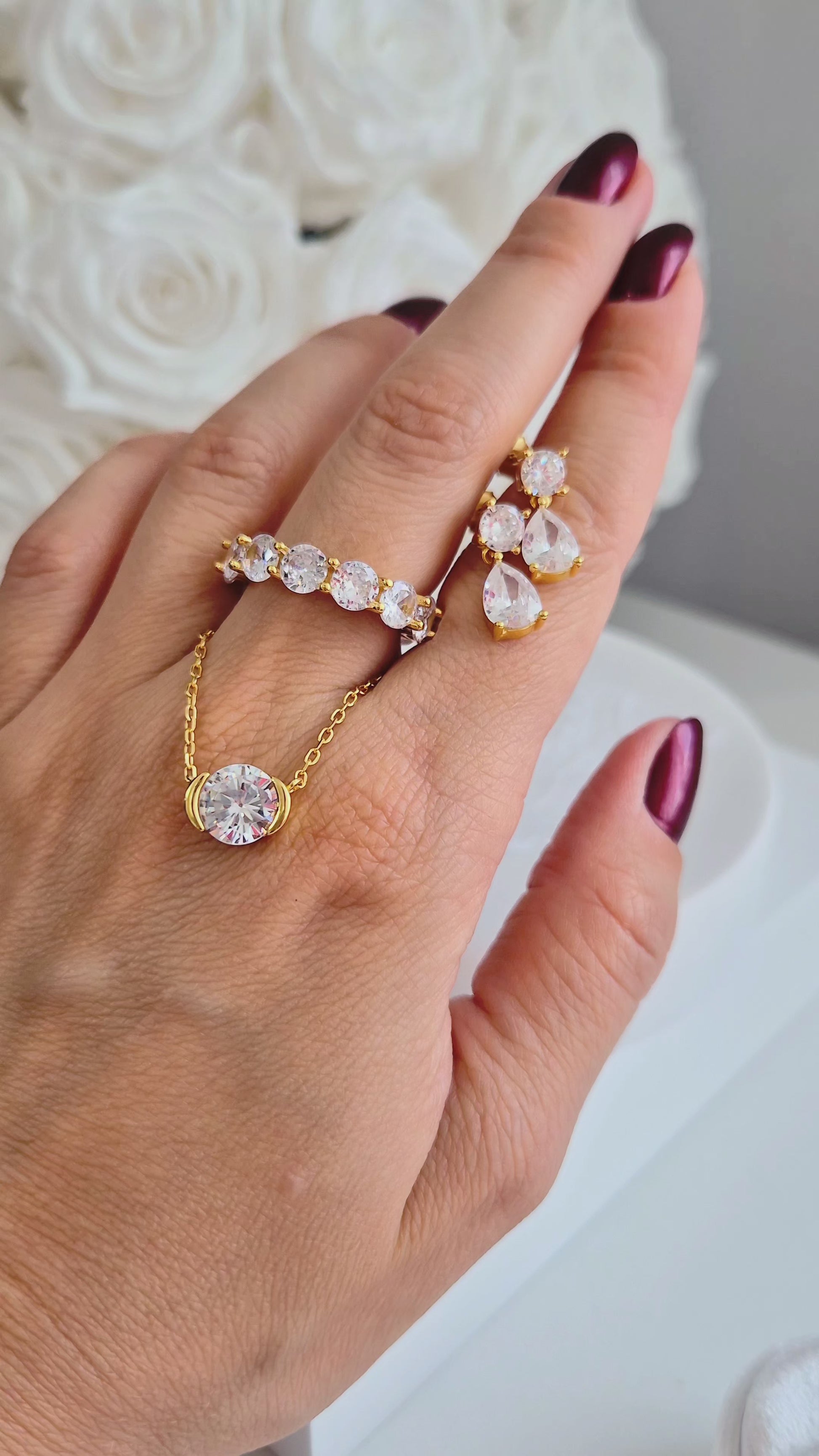 Zirkonia Schmuck Set vergoldet, Cubic Zirconia jewelry set, Ohrringe, Halskette, Ring, Schmuckset, jewellery