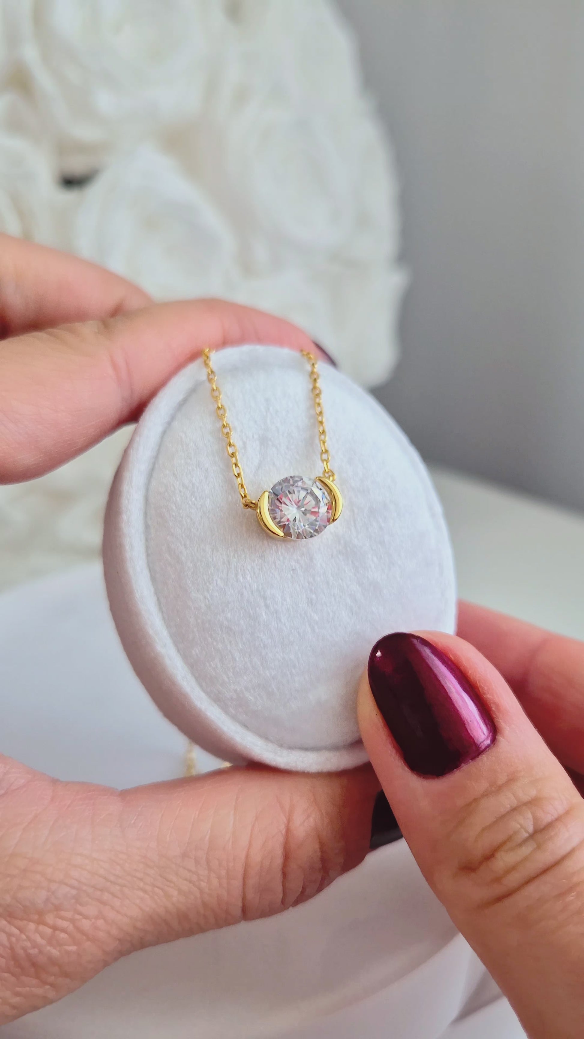 Solitär Halskette Gold mit CZ-Anhänger in Bezelfassung – 925 Silber, 18K vergoldet, eleganter Damenschmuck, Solitair necklace gold, collier