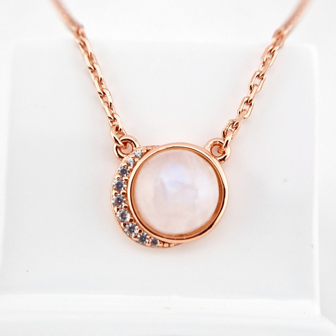 Mondstein Halskette Rosegold - Silber Kette mit Mondstein Edelstein Anhänger, Moonstone necklace rose gold, Rainbow moonstone pendant necklace rosegold