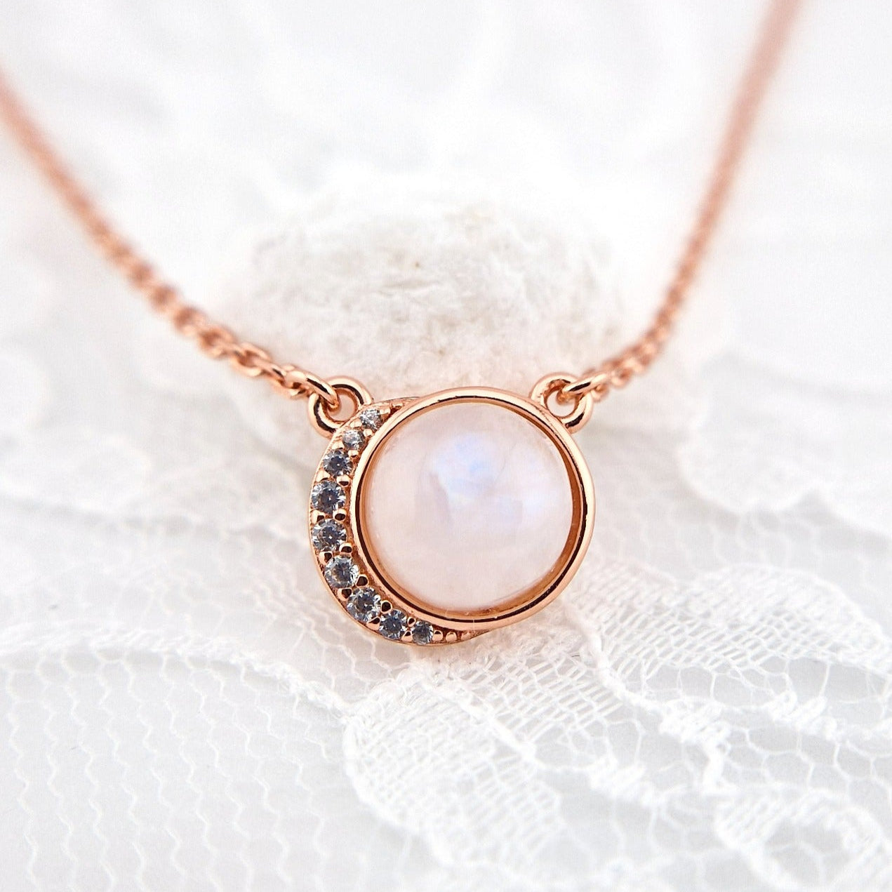 Mondstein Halskette Rosegold, Mondstein Kette rosegold, Mondstein Halskette, Rosegold Halskette, Silber Kette mit Mondstein Edelstein Anhänger, Moonstone necklace rose gold, Rainbow moonstone pendant necklace rosegold