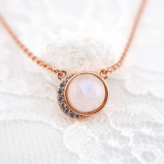 Mondstein Halskette Rosegold, Mondstein Kette rosegold, Mondstein Halskette, Rosegold Halskette, Silber Kette mit Mondstein Edelstein Anhänger, Moonstone necklace rose gold, Rainbow moonstone pendant necklace rosegold