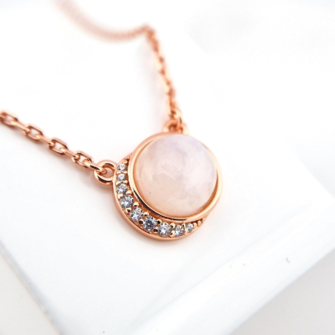 Mondstein Halskette Rosegold - Silber Kette mit Mondstein Edelstein Anhänger, Moonstone necklace rose gold, Rainbow moonstone pendant necklace rosegold