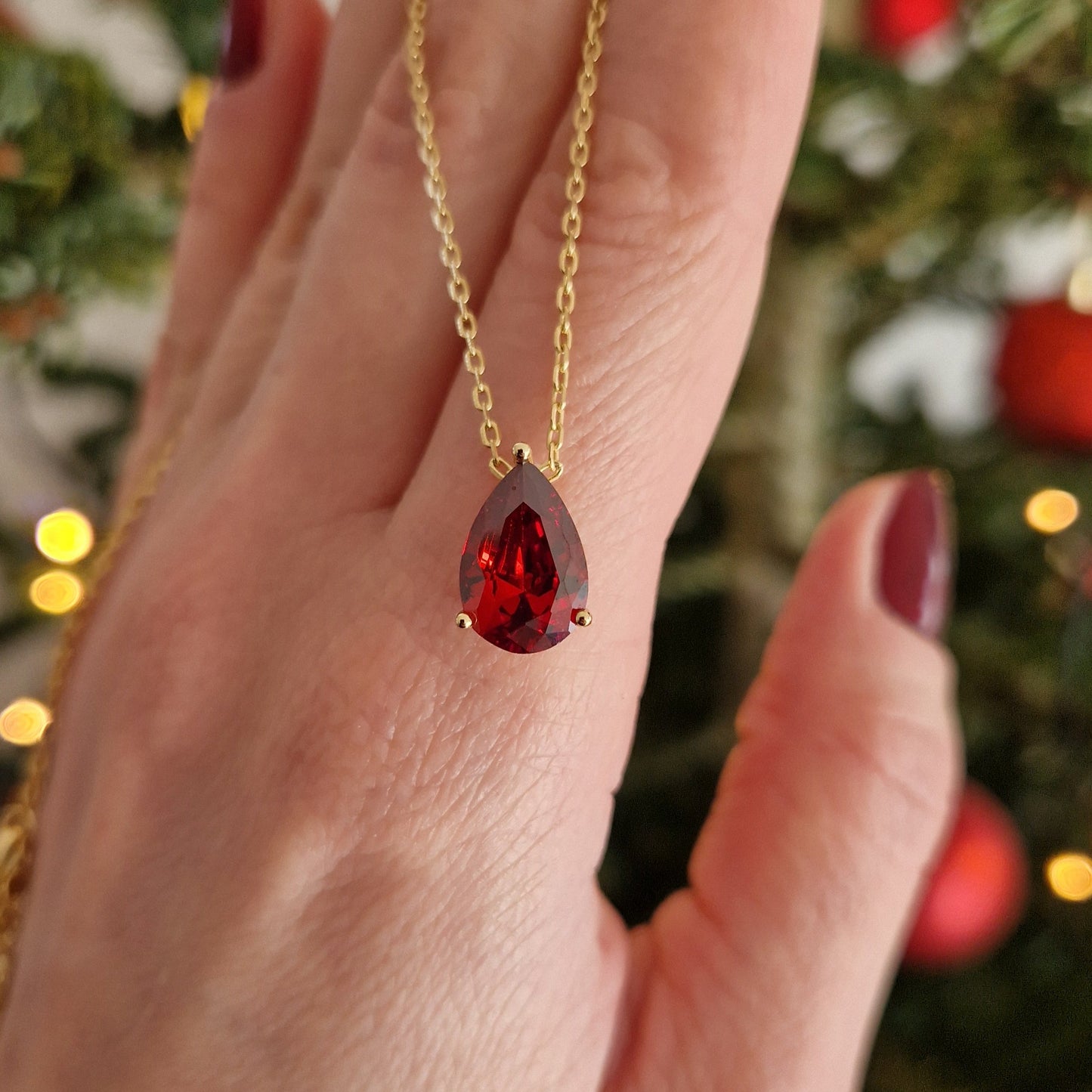 Red Garnet Kette, red garnet necklace, Halskette, necklace, Halskette mit Anhänger, Granat Halskette, red pendant necklace, Kette mit Edelstein Anhänger - rote Granat Halskette Edelstein Anhänger red garnet, 925 Sterlingsilber Halskette