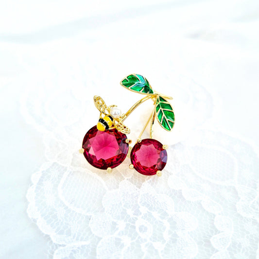 Kirschenbroche, Kirsch Brosche, Brosche, Cherry Brooch, Brooch, Broach, Broche cerise, broche, Spilla