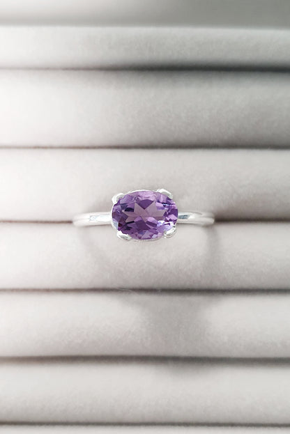 Amethyst Ring, Edelstein Ring Amethyst Edelsteinring mit oval geschliffenem Edelstein Amethyst, Amethyst Schmuck