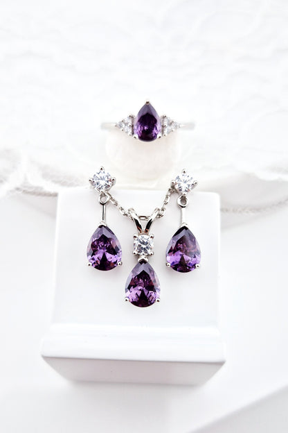 Amethyst Schmuckset, Amethyst Jewelry Set, Amethyst Edelstein Schmuck, Amethyst Gemstone Jewelry, Amethyst Earrings, Amethyst Ohrringe, Amethyst Halskette, Amethyst Kette, Amethyst Necklace, Amethyst Ring - Silberring mit Amethyst Edelstein, Amethyst silver ring, Bague en améthyste, Anello in ametista, Gemstone, Amethyst Edelsteinring. Jewelry set, Schmuckset, Silber Schmuckset, Silver Jewellery set