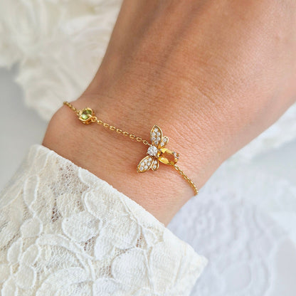 Bee bracelet, citrine bracelet, peridot birthstone, Bienen Armband, silver chain gold-plated, silber Armband vergoldet, Schmuck, Armband, Damenschmuck, jewelry, jewellery, bracelet, citrine gemstone bracelet, bracciale,  chmuck, Bienen Schmuck, bee jewelry, damen armschmuck, schmuck für sie, gift for her, birthday gift, jewelry present