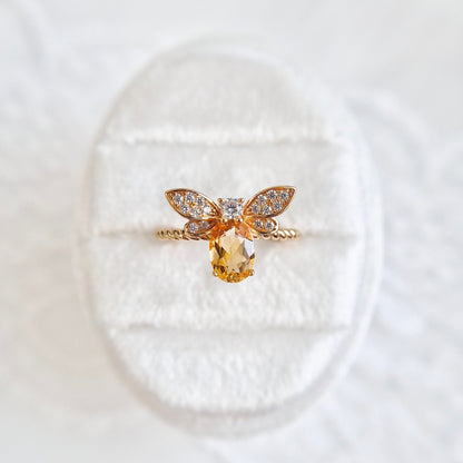 Bienen Ring, Bee Ring, Citrin Ring, Citrine Ring, silver ringgold-plated, silber Ring vergoldet, Schmuck, Ring, Fingerring, Damenring, jewelry, jewellery, ring, bague, anello, goldener Ring, tier Ring, insekt schmuck, Bienen Schmuck, bee jewelry, schmuck für sie, gift for her, birthday gift, jewelry present, pave setting, adjustable ring, verstellbar