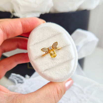 Bienen Ring, Bee Ring, Citrin Ring, Citrine Ring, silver ringgold-plated, silber Ring vergoldet, Schmuck, Ring, Fingerring, Damenring, jewelry, jewellery, ring, bague, anello, goldener Ring, tier Ring, insekt schmuck, Bienen Schmuck, bee jewelry, schmuck für sie, gift for her, birthday gift, jewelry present, pave setting, adjustable ring, verstellbar