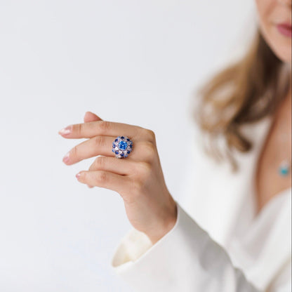 Zirkonia Ring, Zirkonia Ring blau, blauer CZ Ring, Silberring, Fingerring, blue zirconia ring, zirconia ring, cz ring, bague, annello, Silber Ring