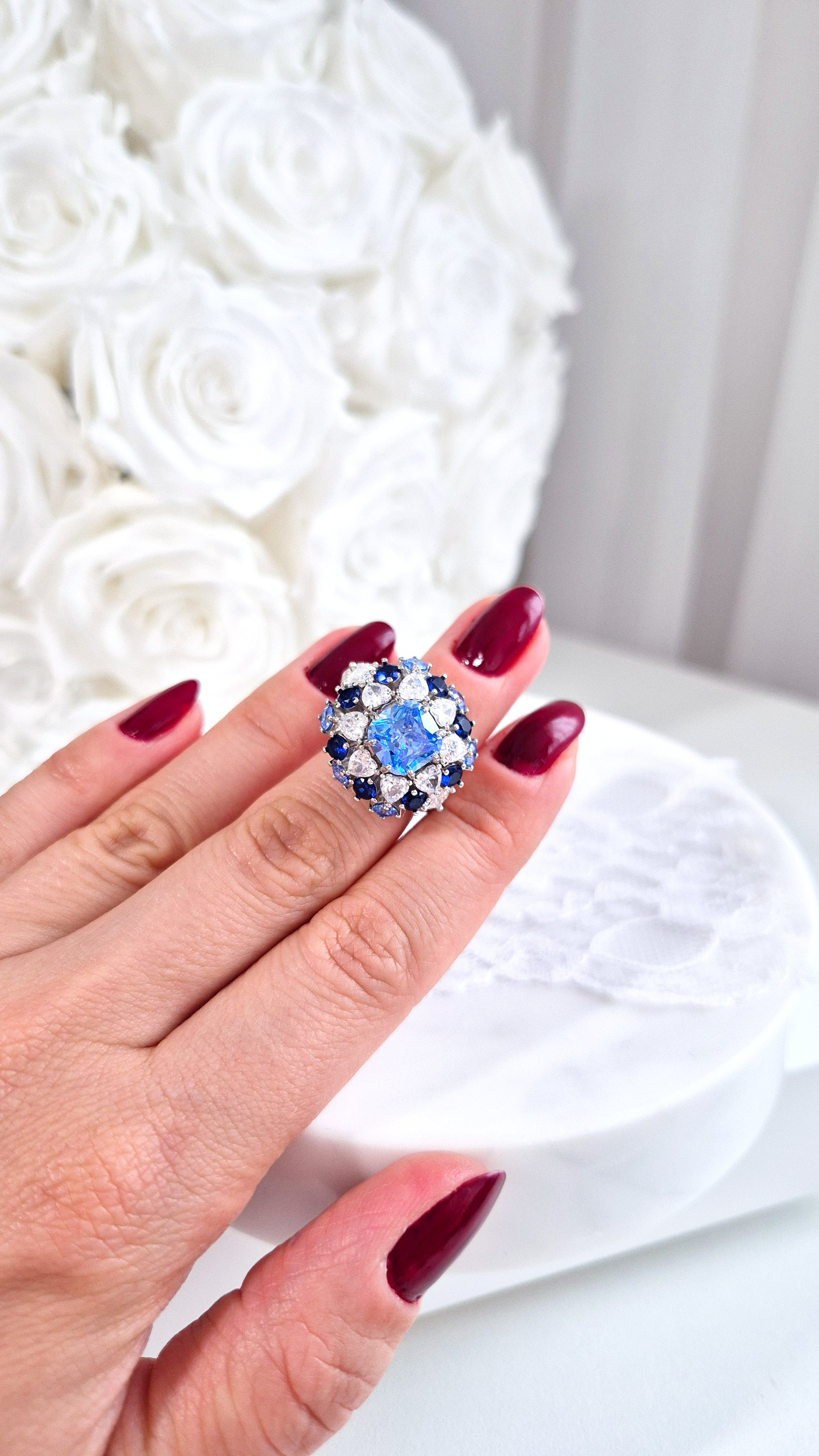 Zirkonia Ring, Zirkonia Ring blau, blauer CZ Ring, Silberring, Fingerring, blue zirconia ring, zirconia ring, cz ring, bague, annello, Silber Ring