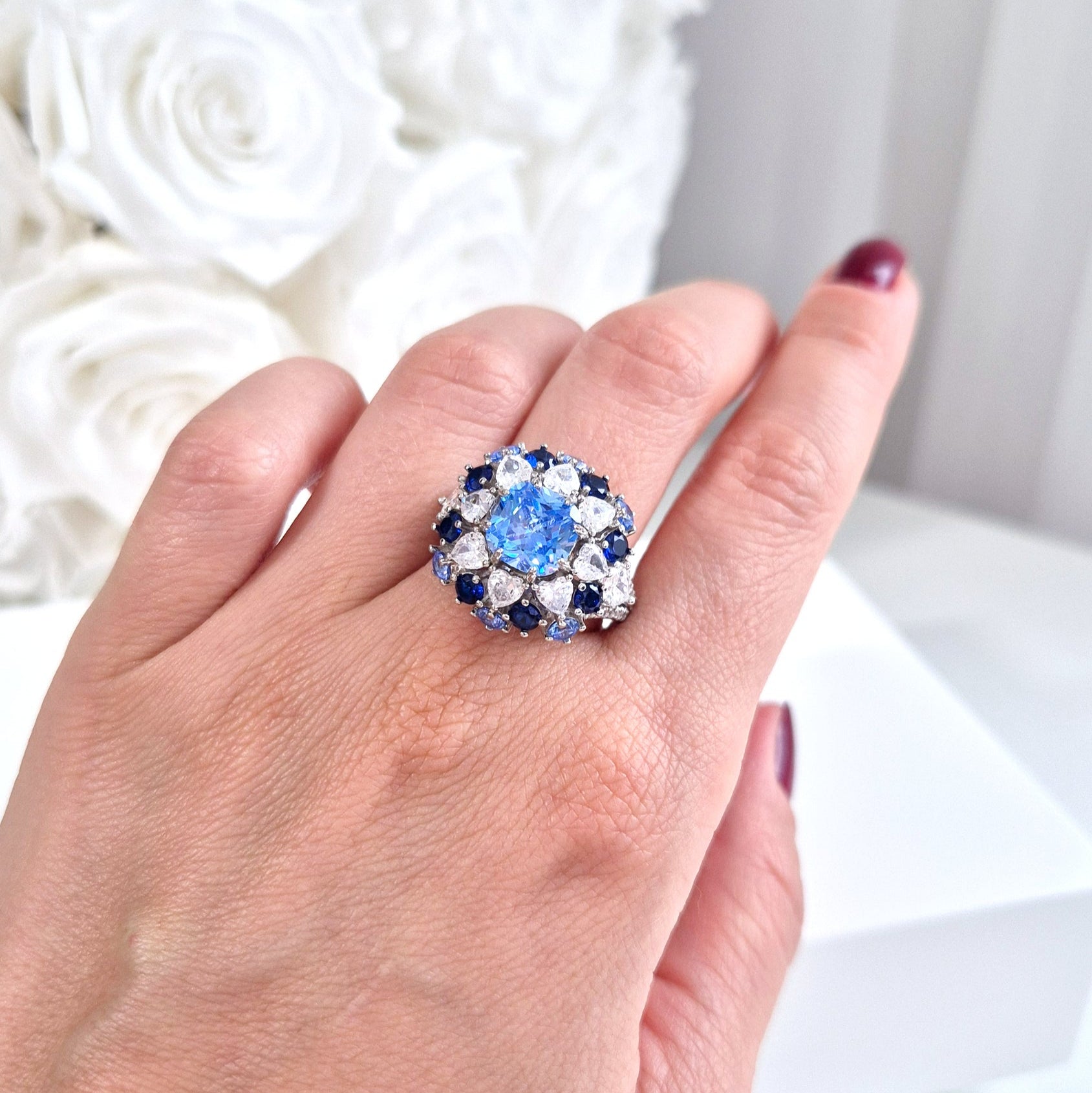 Zirkonia Ring, Zirkonia Ring blau, blauer CZ Ring, Silberring, Fingerring, blue zirconia ring, zirconia ring, cz ring, bague, annello, Silber Ring
