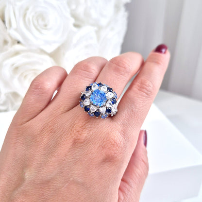 Zirkonia Ring, Zirkonia Ring blau, blauer CZ Ring, Silberring, Fingerring, blue zirconia ring, zirconia ring, cz ring, bague, annello, Silber Ring
