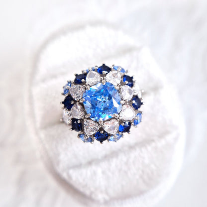 Zirkonia Ring, Zirkonia Ring blau, blauer CZ Ring, Silberring, Fingerring, blue zirconia ring, zirconia ring, cz ring, bague, annello, Silber Ring