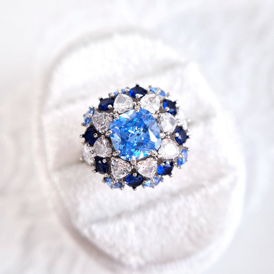 Zirkonia Ring, Zirkonia Ring blau, blauer CZ Ring, Silberring, Fingerring, blue zirconia ring, zirconia ring, cz ring, bague, annello, Silber Ring
