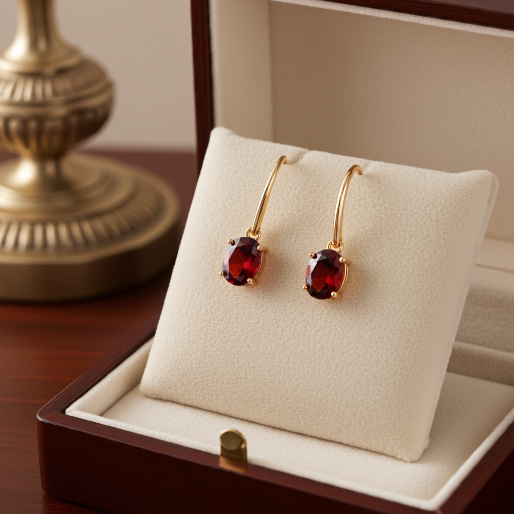 Granat Ohrringe in einer schönen Schmuckschachtel, garnet earrings