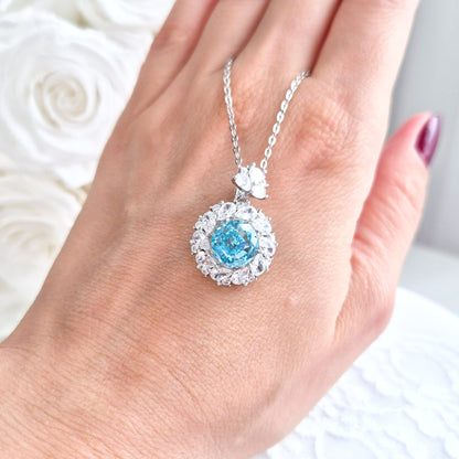 Halskette Zirkonia Eis Blau, ANhänger Kette, Damenhalskette, Halskette silber, necklace cz blue, zirconia necklace, collier, blue necklace, blue zirconia, collana