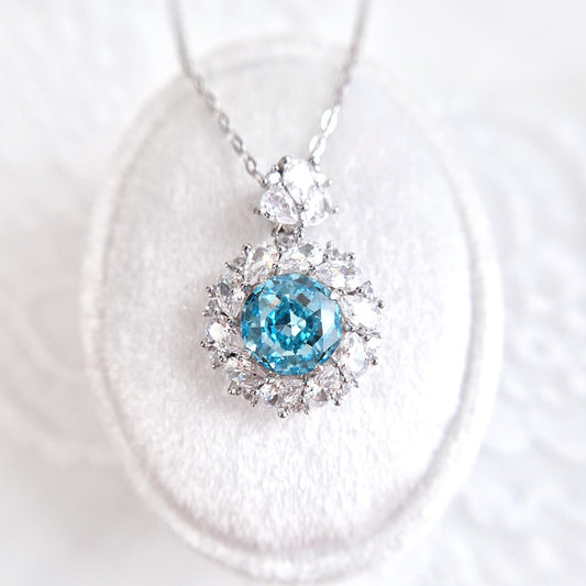 Halskette Zirkonia Eis Blau, ANhänger Kette, Damenhalskette, Halskette silber, necklace cz blue, zirconia necklace, collier, blue necklace, blue zirconia, collana