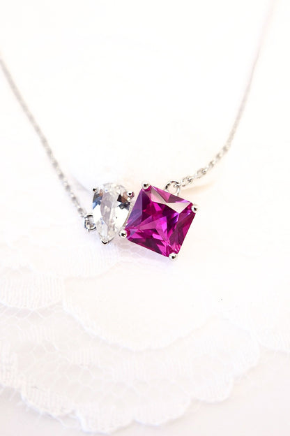 Edelstein Halskette, gemstone necklace, toi et moi necklace, toi et moi, Rosa Saphir Halskette, Silberkette, Silber Halskette, Damen Halskette, hot pink sapphire necklace, pink sapphire neckalce, sapphire necklace, Saphir Kette, Anhänderkette, pendant necklace, Rosegold Kette, rose-gold necklace, topas Halskette, topaz necklace, Silber Halskette mit Saphir Ahänger