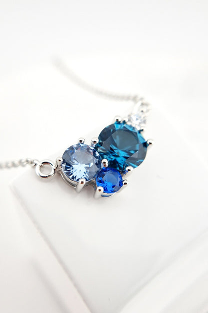 Blau Topas Kette, London Blue Topaz Necklace, Silber Halskette mit Blautopas, Aquamarin und blauem Saphir Edelstein, Edelstein Kette Silber