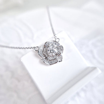 Moissanite pendant necklace rose flower, Moissanit Kette, Halskette, Collier moissanite