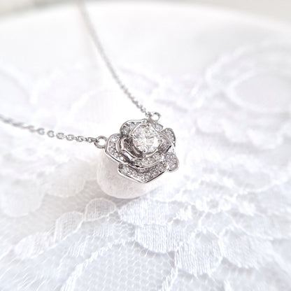 Moissanite pendant necklace rose flower, Moissanit Kette, Halskette, Collier moissanite