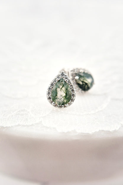 Moosachat Ohrringe, Silber Ohrringe mit Moosachat Edelstein, moss agate earrings, Boucles d'oreilles, Moosachat, Moosachat Ohrstecker, Agate Earrings, Silver earrings, Silber Ohrringe mit grünem Stein