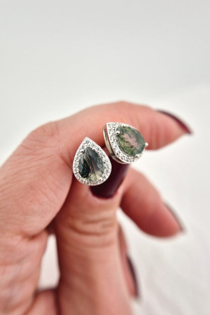 Moosachat Ohrringe, Silber Ohrringe mit Moosachat Edelstein, moss agate earrings, Boucles d'oreilles, Moosachat, Moosachat Ohrstecker, Agate Earrings, Silver earrings, Silber Ohrringe mit grünem Stein