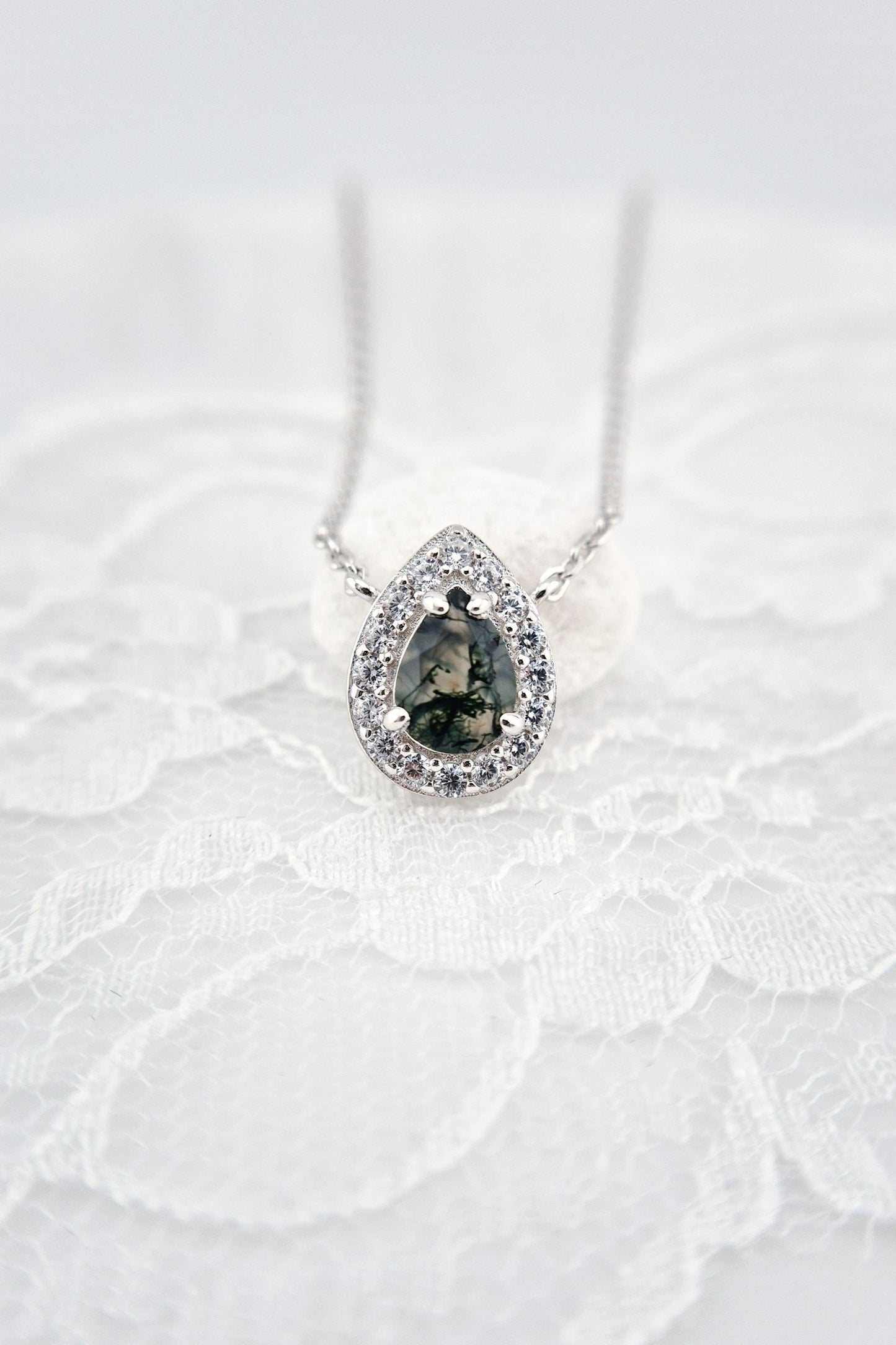 Moosachat Kette, Moosachat Halskette, Moss agate necklace, Silber Kette mit grünem Achat Anhänger, Achat pendant, green pendant necklace, green necklace, silver necklace, Silber Kette mit grünem Anhänger