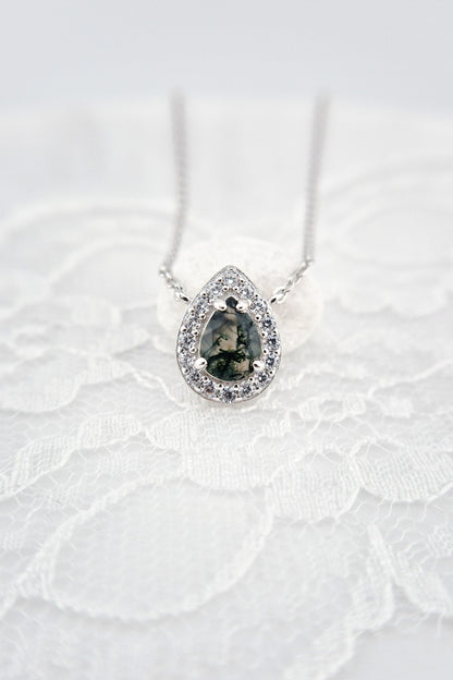 Moosachat Kette, Moosachat Halskette, Moss agate necklace, Silber Kette mit grünem Achat Anhänger, Achat pendant, green pendant necklace, green necklace, silver necklace, Silber Kette mit grünem Anhänger