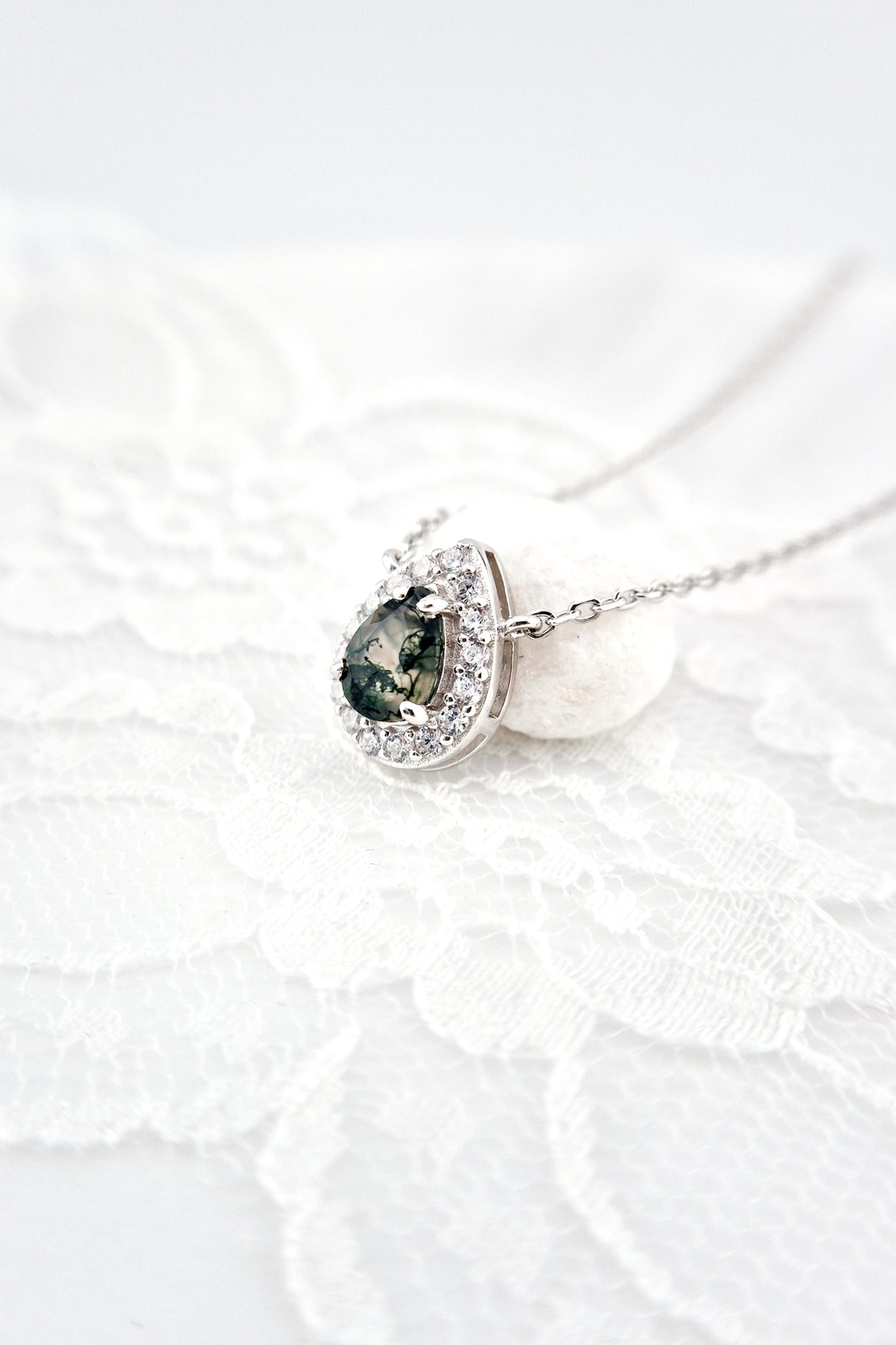 Moosachat Kette, Moosachat Halskette, Moss agate necklace, Silber Kette mit grünem Achat Anhänger, Achat pendant, green pendant necklace, green necklace, silver necklace, Silber Kette mit grünem Anhänger