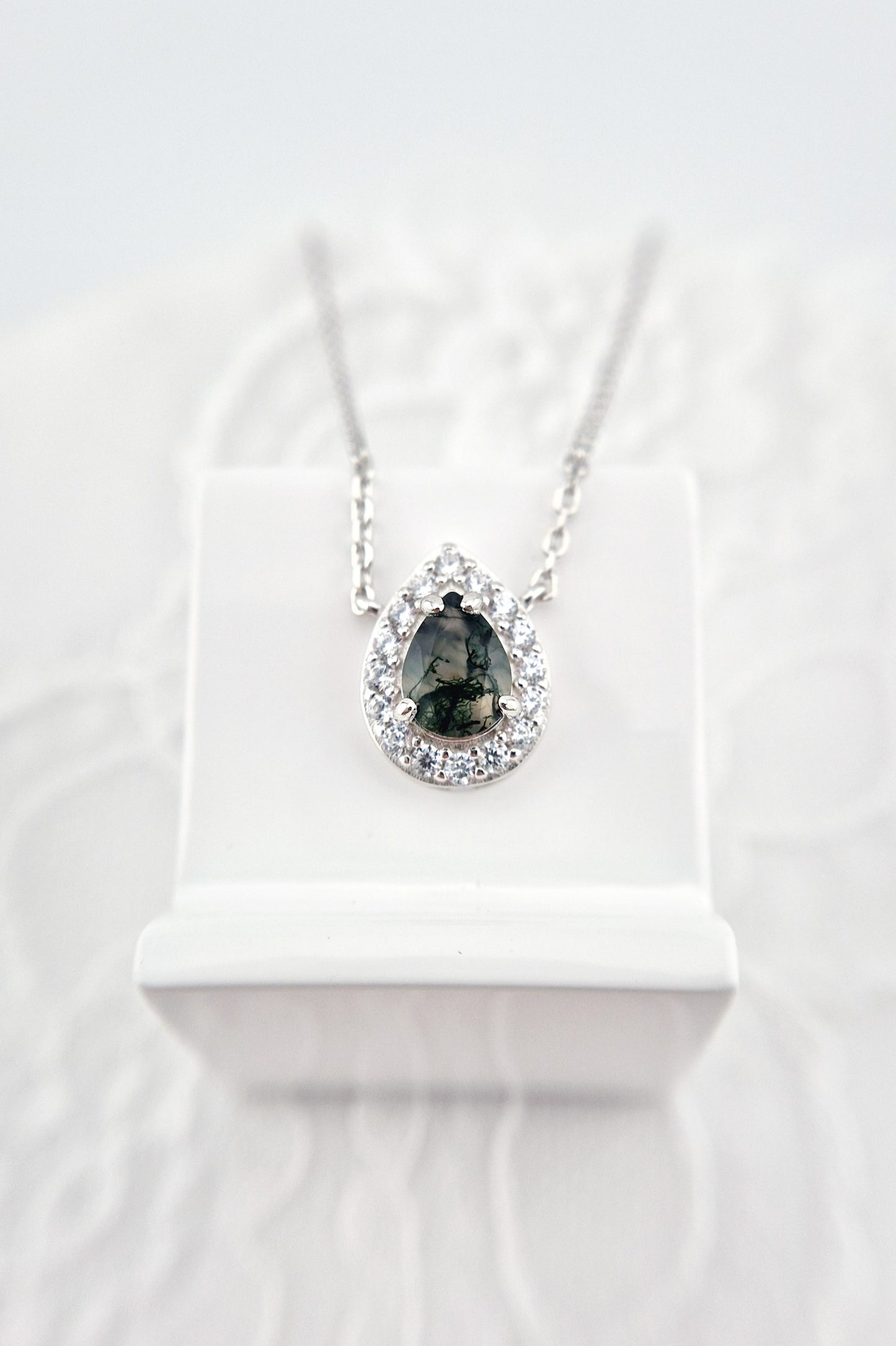 Moosachat Kette, Moosachat Halskette, Moss agate necklace, Silber Kette mit grünem Achat Anhänger, Achat pendant, green pendant necklace, green necklace, silver necklace, Silber Kette mit grünem Anhänger