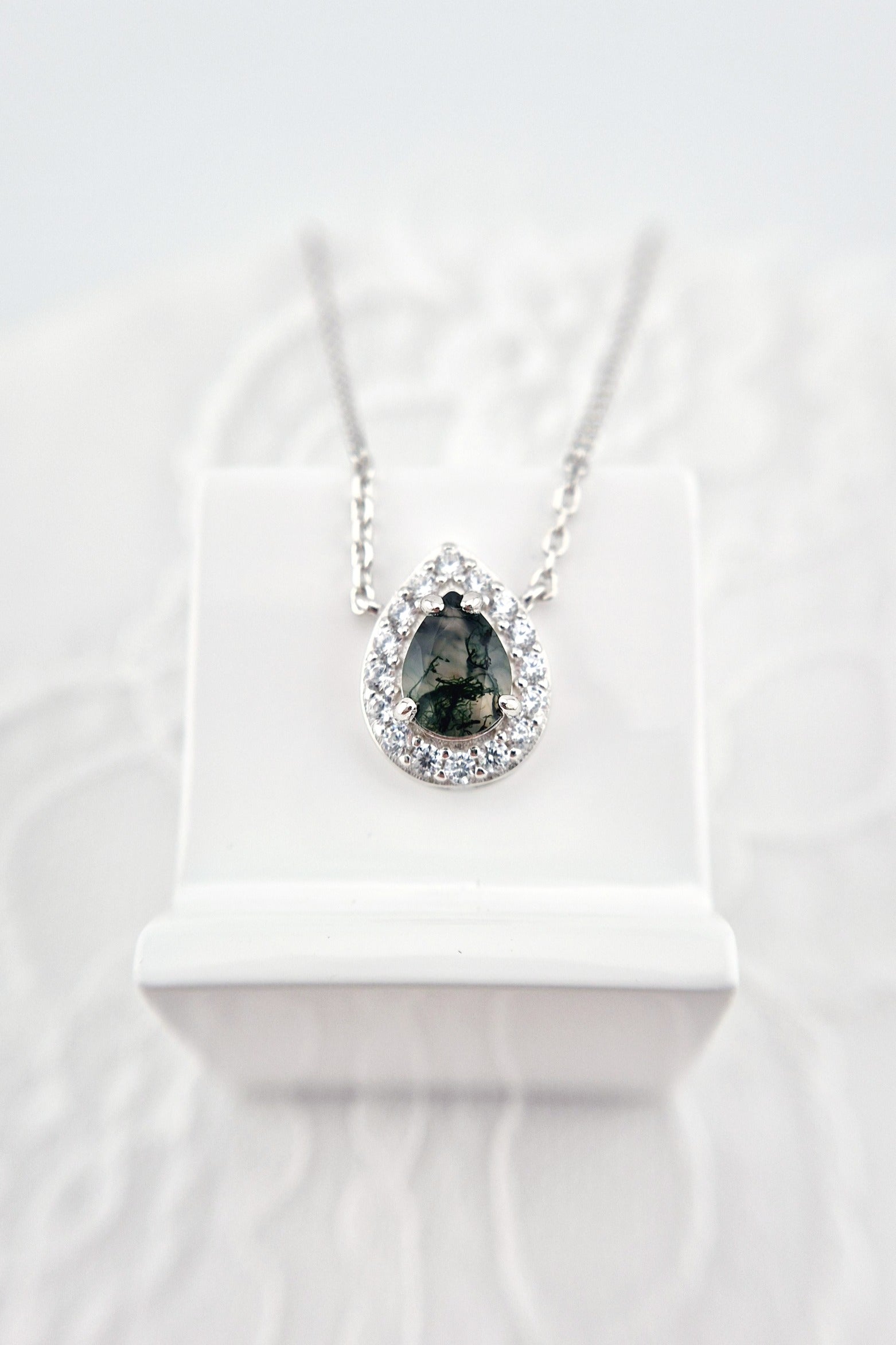Moosachat Kette, Moosachat Halskette, Moss agate necklace, Silber Kette mit grünem Achat Anhänger, Achat pendant, green pendant necklace, green necklace, silver necklace, Silber Kette mit grünem Anhänger