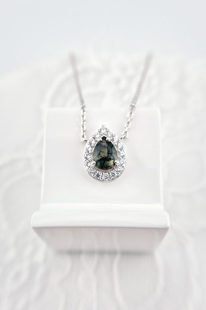 Moosachat Kette, Moosachat Halskette, Moss agate necklace, Silber Kette mit grünem Achat Anhänger, Achat pendant, green pendant necklace, green necklace, silver necklace, Silber Kette mit grünem Anhänger