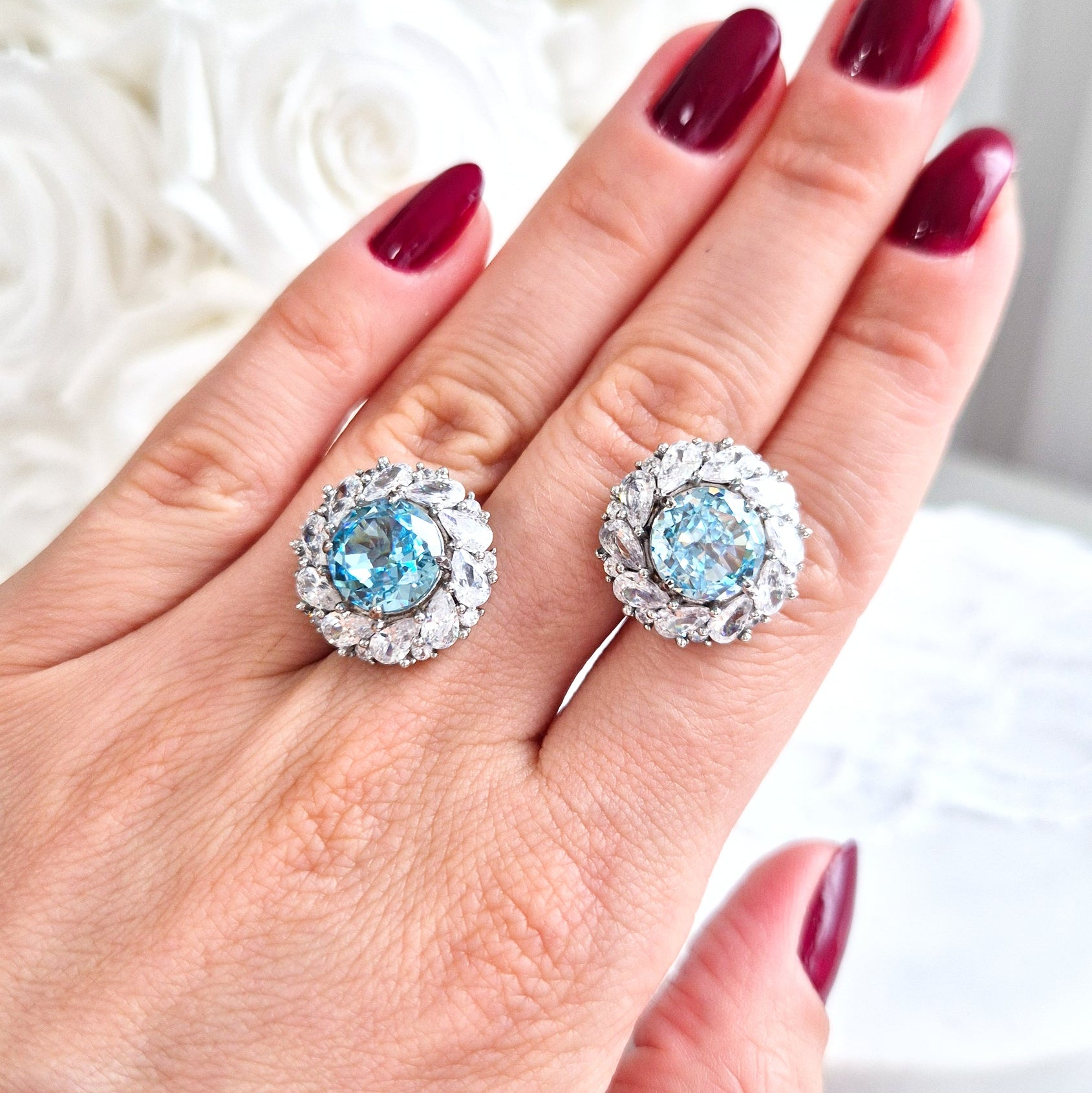 Ohrringe Zirkonia Eis Blau, Zirkonia Ohrstecker, Silber Ohrringe, Damenohrringe, earrings zirconia ice blue, cz earrings, stud earrings, orecchini, boucles doreilles, boucles, puces