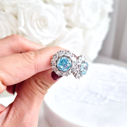 Ohrringe Zirkonia Eis Blau, Zirkonia Ohrstecker, Silber Ohrringe, Damenohrringe, earrings zirconia ice blue, cz earrings, stud earrings, orecchini, boucles doreilles, boucles, puces