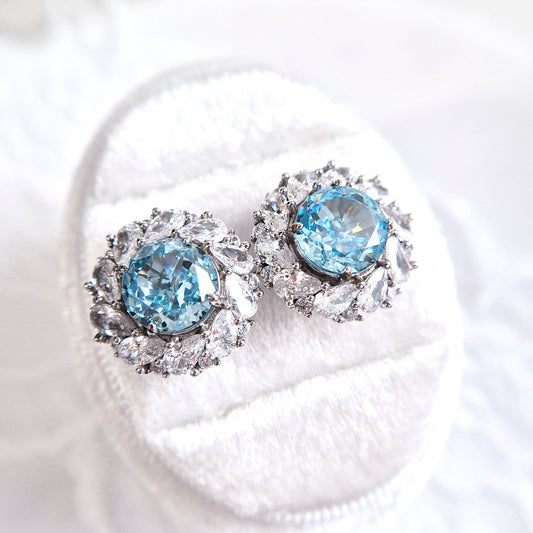 Ohrringe Zirkonia Eis Blau, Zirkonia Ohrstecker, Silber Ohrringe, Damenohrringe, earrings zirconia ice blue, cz earrings, stud earrings, orecchini, boucles doreilles, boucles, puces