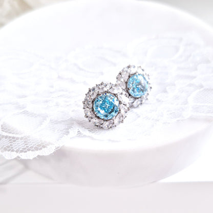 Ohrringe Zirkonia Eis Blau, Zirkonia Ohrstecker, Silber Ohrringe, Damenohrringe, earrings zirconia ice blue, cz earrings, stud earrings, orecchini, boucles doreilles, boucles, puces
