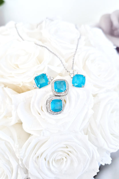 Paraiba Turmalin Schmcukset, Paraiba Tourmaline Jewelry Set, Parure de bijoux en tourmaline Paraïba, Set di gioielli con tormalina Paraiba, Paraiba, Paraiba Turmalin, Paraiba tourmaline, Paraiba Ohrringe Paraiba tourmaline earrings, Paraiba Ring, Paraiba Tourmaline Ring, Paraiba Halskette, Paraiba tourmaline necklace