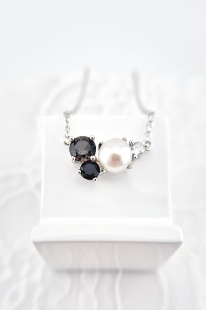 Perlen Schmuck Set, Pearl jewelry set, Perlen Schmuckset, Silber Schmuckset, Pearl Jewelry set, Perlen Ohrringe, Perlen Halskette, Perlen Ring, Perlenring, Pearl Ring, SIlber RIng, Silberring, Damenring, Pearl Ring - Perlen Ring mit schwarzem Spinell und grauem Nano Stein, Silber Ring Süsswasser Perlen Ring, fresh water pearl, Pearl necklace, Pearl Ping, Pearl earrings