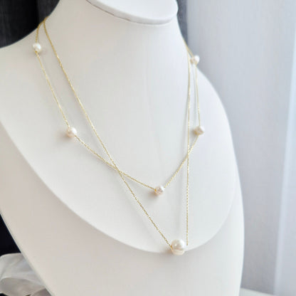 Perlen Halskette, Pearl necklace, Pearl double layer necklace, Perlen Kette, Perlenkette, Halskette, doppelstrang Perlenkette, Kette, goldene Halskette, Damenhalskette, Damenschmuck, Perlen Schmuck, Pearl Jewelry, baroqua pearl necklace, sweet water pearl necklace, collier perle, collana,  Silber Halskette, 925 sterling silber, sterling silver, jewelry, jewellery, bijou, bijoux, gioielli, accessoire, Schmuck, gold-plated, vergoldet, doree