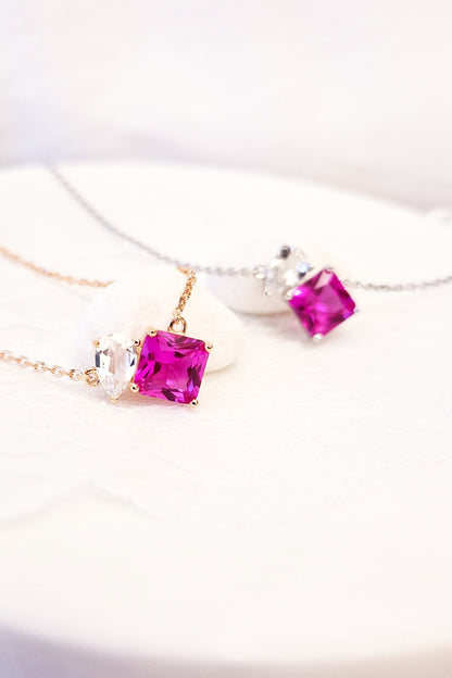 Rosa Saphir Halskette, Silberkette, Silber Halskette, Damen Halskette, hot pink sapphire necklace, pink sapphire neckalce, sapphire necklace, Saphir Kette, Anhänderkette, pendant necklace, Rosegold Kette, rose-gold necklace, topas Halskette, topaz necklace, Silber Halskette mit Saphir Ahänger