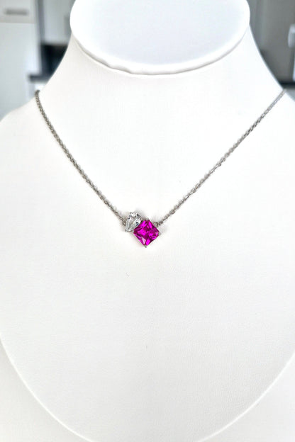 Edelstein Halskette, gemstone necklace, toi et moi necklace, toi et moi, Rosa Saphir Halskette, Silberkette, Silber Halskette, Damen Halskette, hot pink sapphire necklace, pink sapphire neckalce, sapphire necklace, Saphir Kette, Anhänderkette, pendant necklace, Rosegold Kette, rose-gold necklace, topas Halskette, topaz necklace, Silber Halskette mit Saphir Ahänger