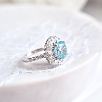 Ring Zirkonia Eis blau, Zirkonia Ring, Silberring, Damenring, Ring, Bague, ring cz blue, boue zirconia, anello, anello blu