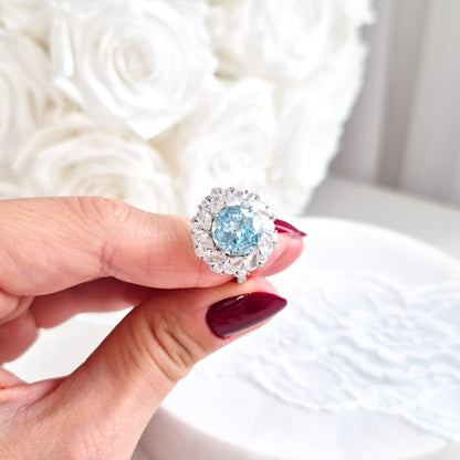 Ring Zirkonia Eis blau, Zirkonia Ring, Silberring, Damenring, Ring, Bague, ring cz blue, boue zirconia, anello, anello blu