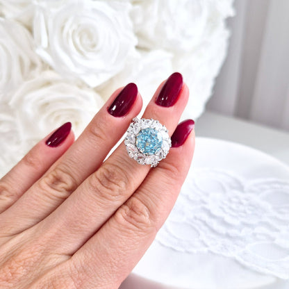 Ring Zirkonia Eis blau, Zirkonia Ring, Silberring, Damenring, Ring, Bague, ring cz blue, boue zirconia, anello, anello blu
