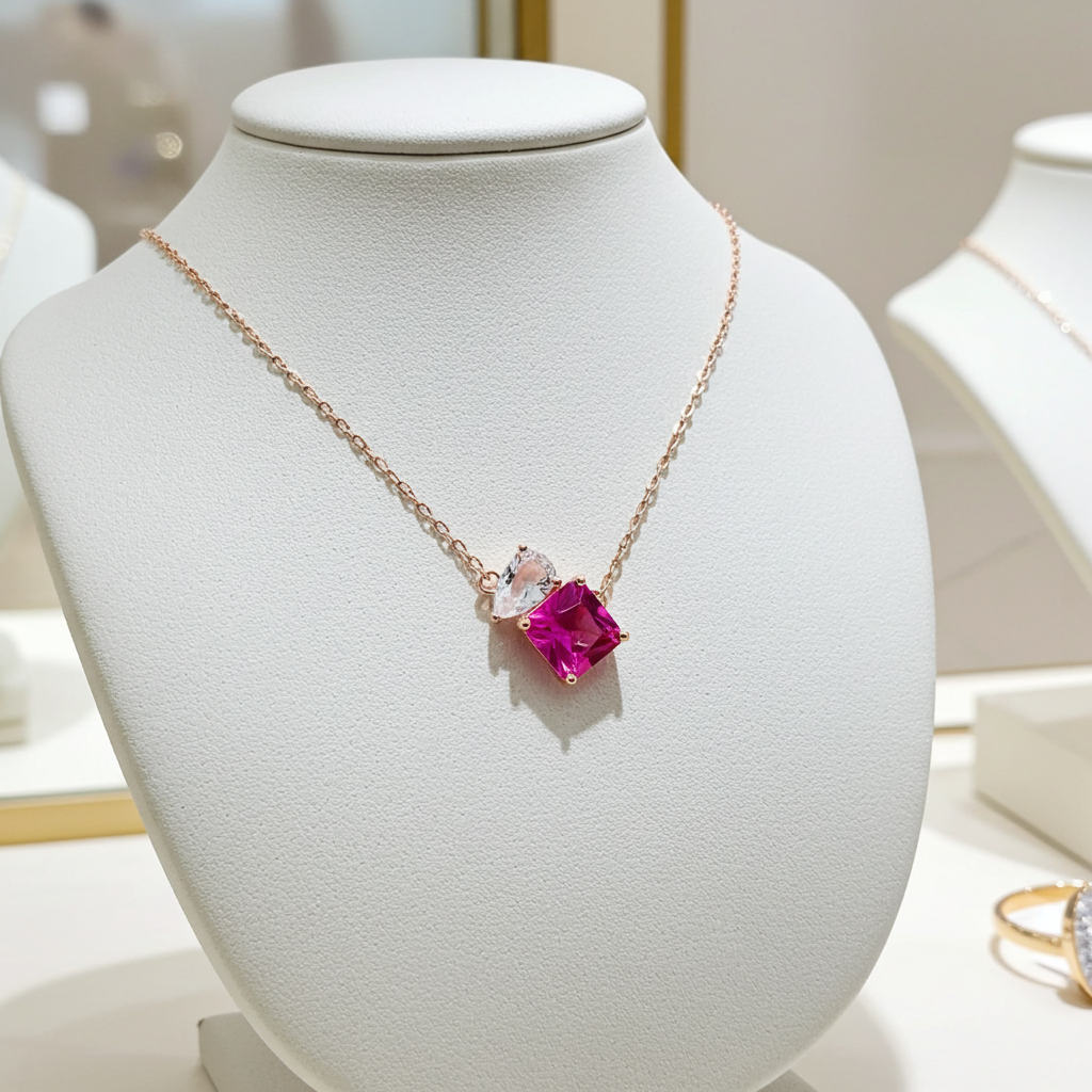 sapphire necklace, gemstone necklace, toi et moi necklace, toi et moi, Saphir Halskette, Silberkette, pink sapphire, rosa saphir, Schmuck Geschenk, Silber Halskette, Damen Halskette, hot pink sapphire necklace, pink sapphire neckalce,  Saphir Kette, Anhängerkette, pendant necklace, Rosegold Kette, rose-gold necklace, topas Halskette, topaz necklace, Geschenk, Schmuck