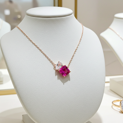 sapphire necklace, gemstone necklace, toi et moi necklace, toi et moi, Saphir Halskette, Silberkette, pink sapphire, rosa saphir, Schmuck Geschenk, Silber Halskette, Damen Halskette, hot pink sapphire necklace, pink sapphire neckalce,  Saphir Kette, Anhängerkette, pendant necklace, Rosegold Kette, rose-gold necklace, topas Halskette, topaz necklace, Geschenk, Schmuck