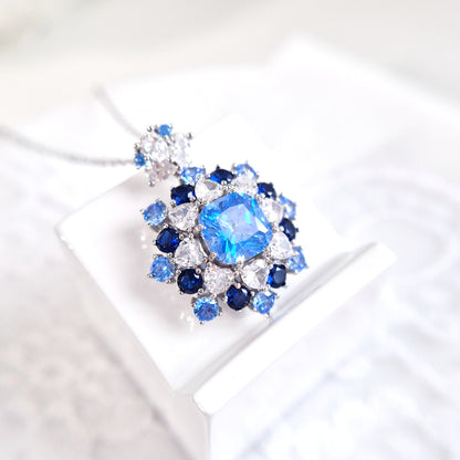 Silber Halskette Zirkonia blau, Anhänger Kette mit blauen CZ Diamant Imitaten, Silver necklace blue zircon, Zirkonia Halskette, Blaue Anhänger Halskette, collier, collana, collier bleue cz